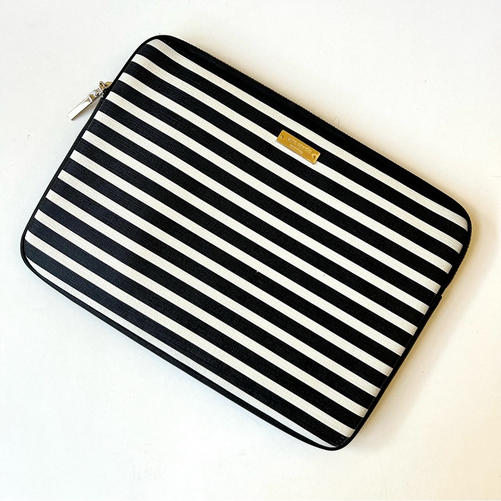 Kate Spade Black and White Striped Tablet Sleeve Like New
